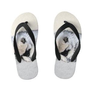 Keeshond Sleeping Puppy Painting Original Dog Art Kid's Thongs