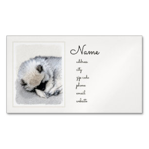 Keeshond Sleeping Puppy Painting Original Dog Art Magnetic Business Card