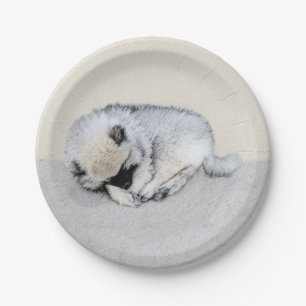 Keeshond Sleeping Puppy Painting Original Dog Art Paper Plate