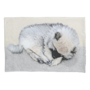 Keeshond Sleeping Puppy Painting Original Dog Art Pillowcase