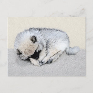 Keeshond Sleeping Puppy Painting Original Dog Art Postcard