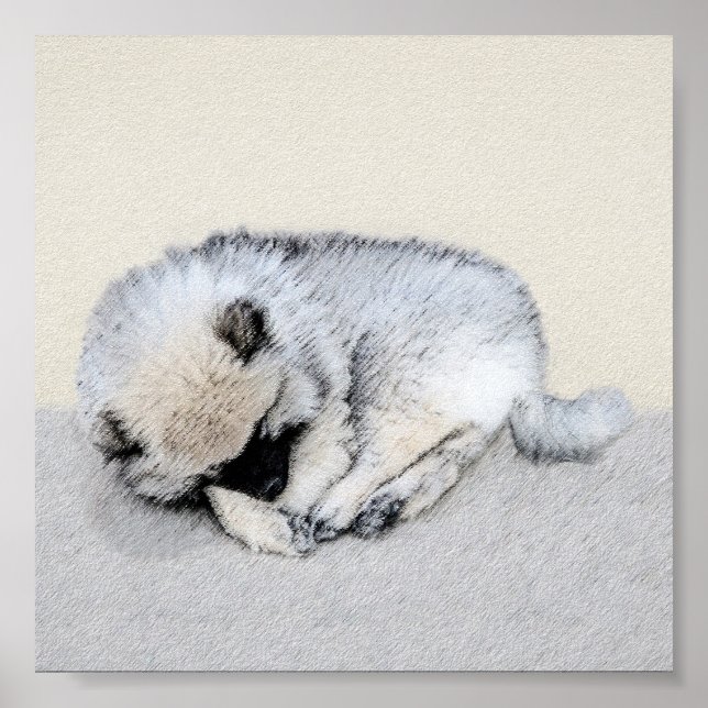 Keeshond Sleeping Puppy Painting Original Dog Art Poster (Front)