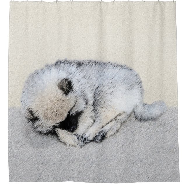 Keeshond Sleeping Puppy Painting Original Dog Art Shower Curtain (Front)