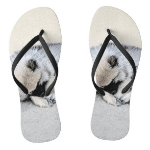 Keeshond Sleeping Puppy Painting Original Dog Art Thongs
