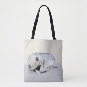 Keeshond Sleeping Puppy Painting Original Dog Art Tote Bag