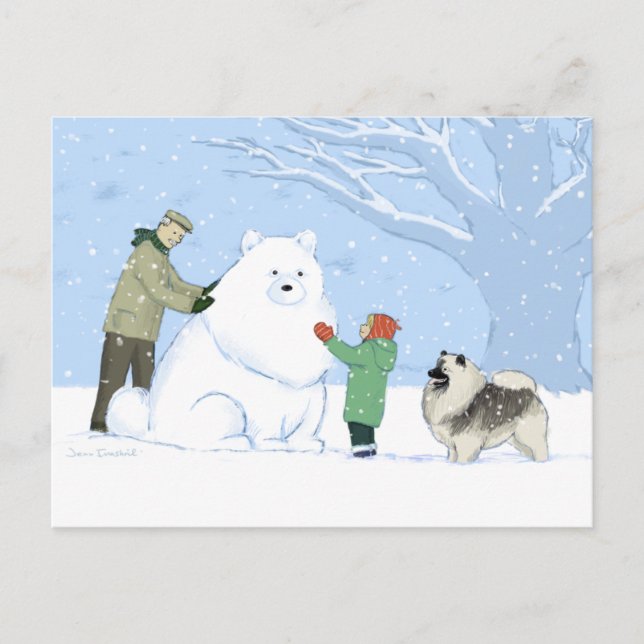 Keeshond Snow Dog | Cute Keesie WInter Scene Postcard (Front)