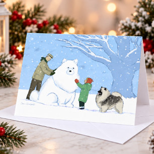 Keeshond Snow Dog Cute Winter Scene Christmas Holiday Card
