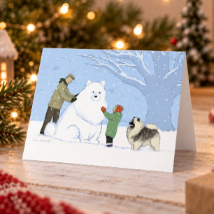 Keeshond Snow Dog Cute Winter Scene Christmas Holiday Card