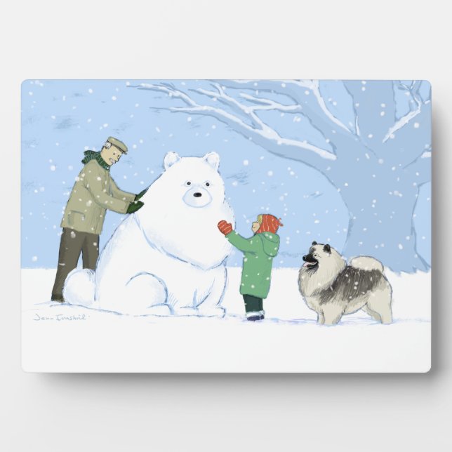 Keeshond Snow Dog Keesie Winter Holiday Scene Plaque (Front)