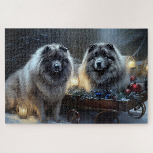 Keeshond Snowy Sleigh Christmas Decor Jigsaw Puzzle