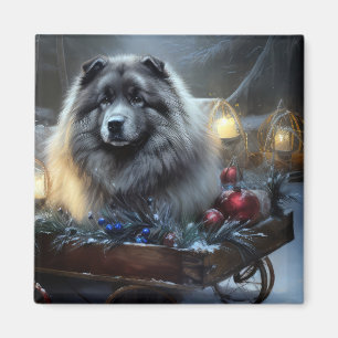 Keeshond Snowy Sleigh Christmas Decor Magnet