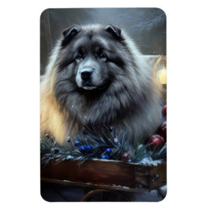 Keeshond Snowy Sleigh Christmas Decor Magnet