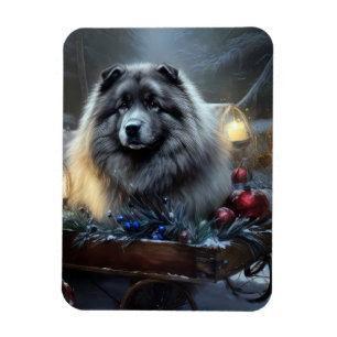 Keeshond Snowy Sleigh Christmas Decor Magnet