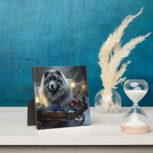 Keeshond Snowy Sleigh Christmas Decor Plaque