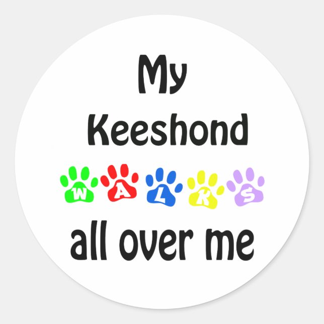 Keeshond Walks Design Classic Round Sticker (Front)