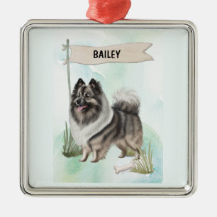 Keeshond Watercolor Personalised Dog Metal Ornament