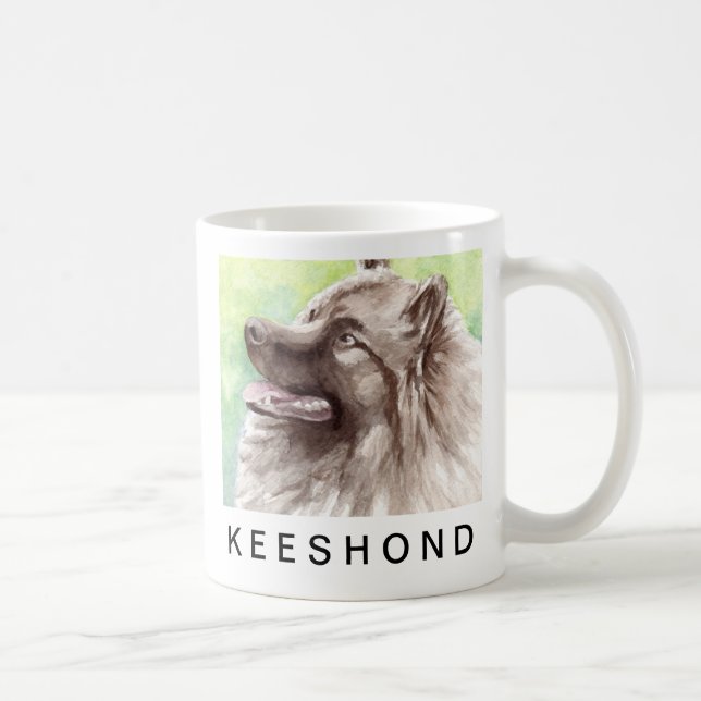Keeshond Watercolor Portrait Coffee Mug (Right)