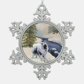 Keeshond Winter Scene Snowflake Snowflake Pewter Christmas Ornament