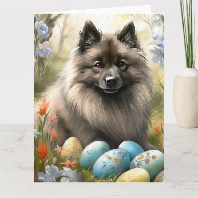 Keeshond with Easter Eggs Card (Front)