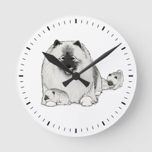 Keeshond with Puppies Cute Keesie Dogs Round Clock