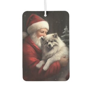Keeshond With Santa Claus Festive Christmas Car Air Freshener