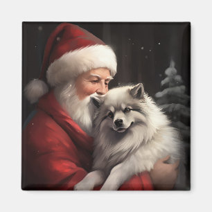 Keeshond With Santa Claus Festive Christmas Magnet