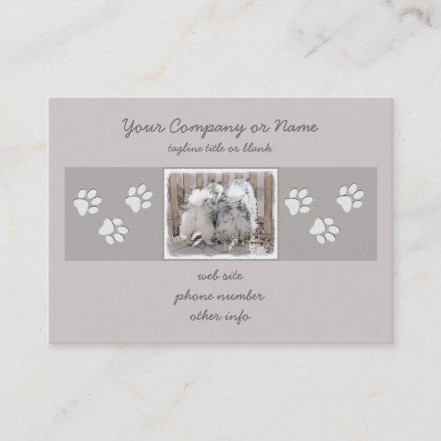 Keeshonds at the Gate Painting - Original Dog Art Business Card (Front)