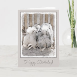 Keeshonds at the Gate Painting - Original Dog Art Card