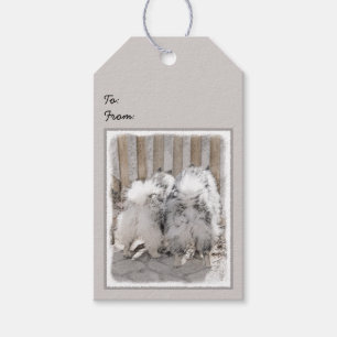 Keeshonds at the Gate Painting - Original Dog Art Gift Tags