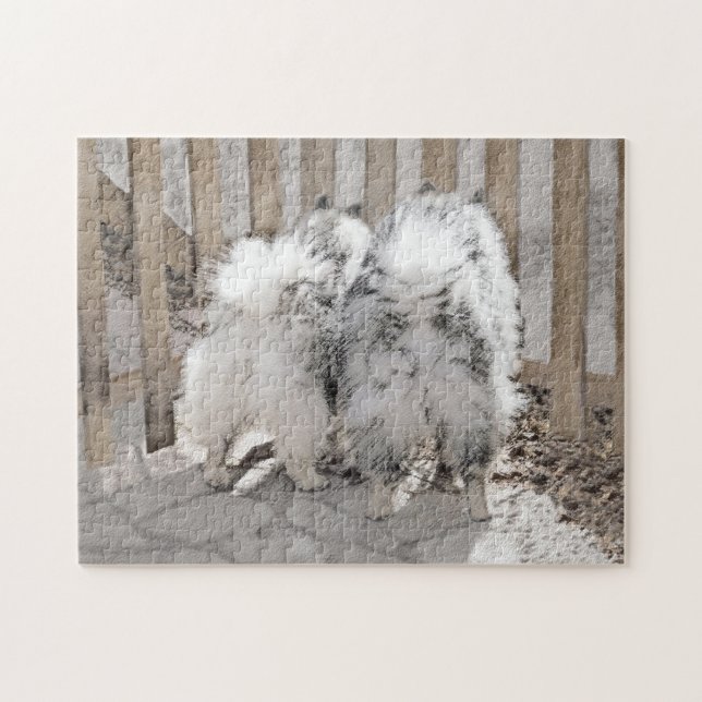 Keeshonds at the Gate Painting - Original Dog Art Jigsaw Puzzle (Horizontal)