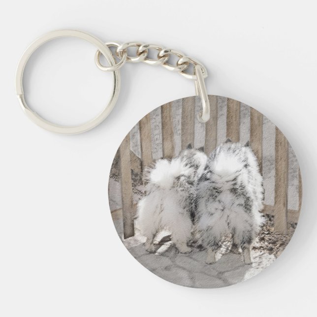 Keeshonds at the Gate Painting - Original Dog Art Key Ring (Front)