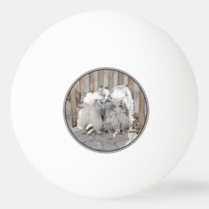 Keeshonds at the Gate Painting - Original Dog Art Ping Pong Ball