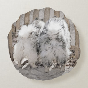 Keeshonds at the Gate Painting - Original Dog Art Round Cushion