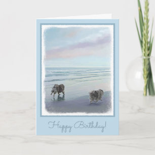 Keeshonds at the Seashore Painting Dog Art Card