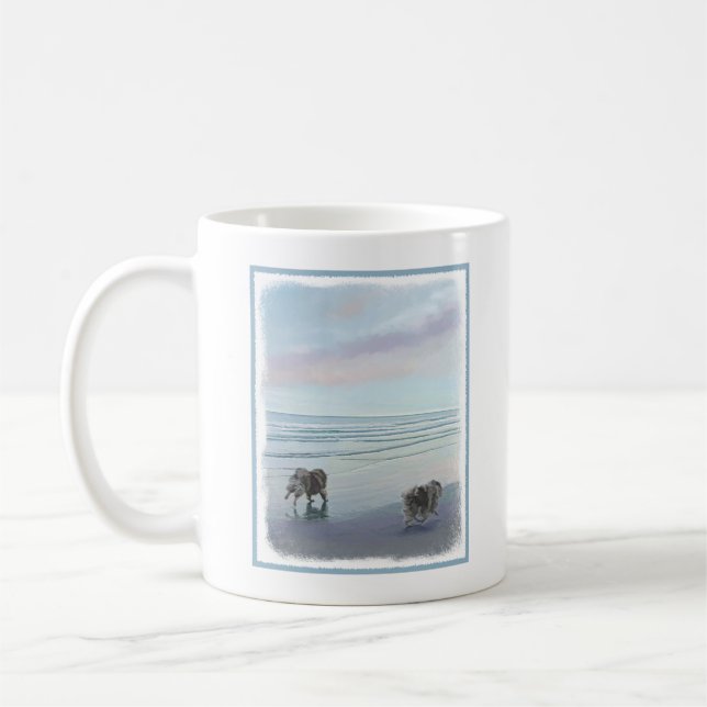 Keeshonds at the Seashore Painting Dog Art Coffee Mug (Left)