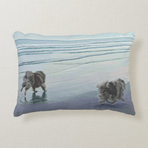 Keeshonds at the Seashore Painting Dog Art Decorative Cushion