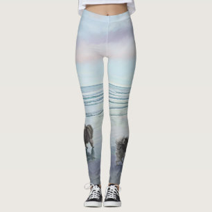 Keeshonds at the Seashore Painting Dog Art Leggings