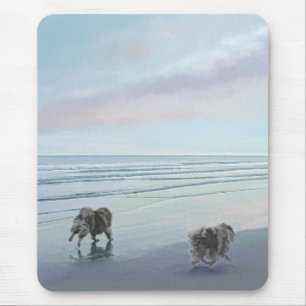 Keeshonds at the Seashore Painting Dog Art Mouse Pad
