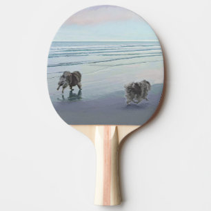 Keeshonds at the Seashore Painting Dog Art Ping Pong Paddle