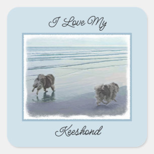 Keeshonds at the Seashore Painting Dog Art Square Sticker