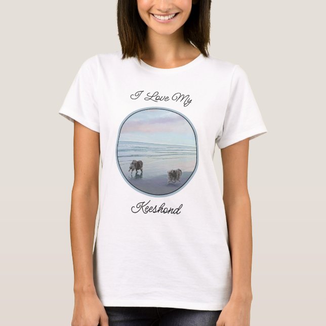 Keeshonds at the Seashore Painting Dog Art T-Shirt (Front)