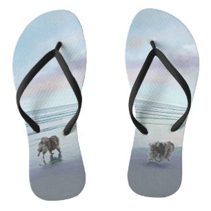 Keeshonds at the Seashore Painting Dog Art Thongs