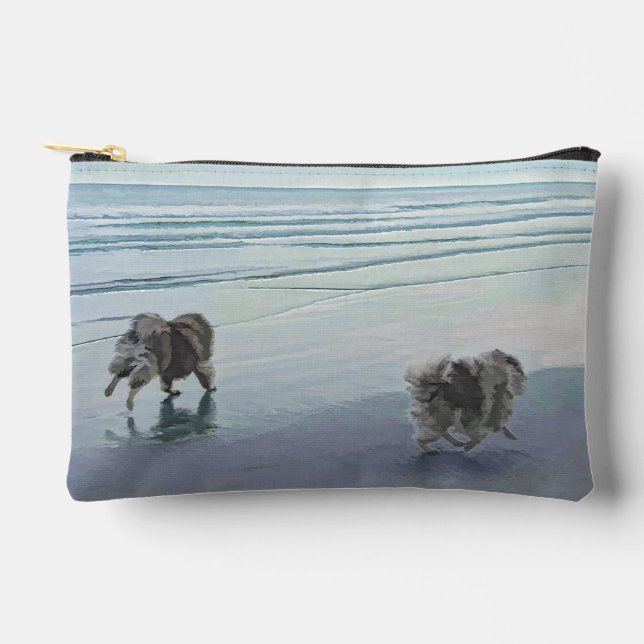 Keeshonds Painting Seashore Beach Original Dog Art Accessory Pouch (Front)