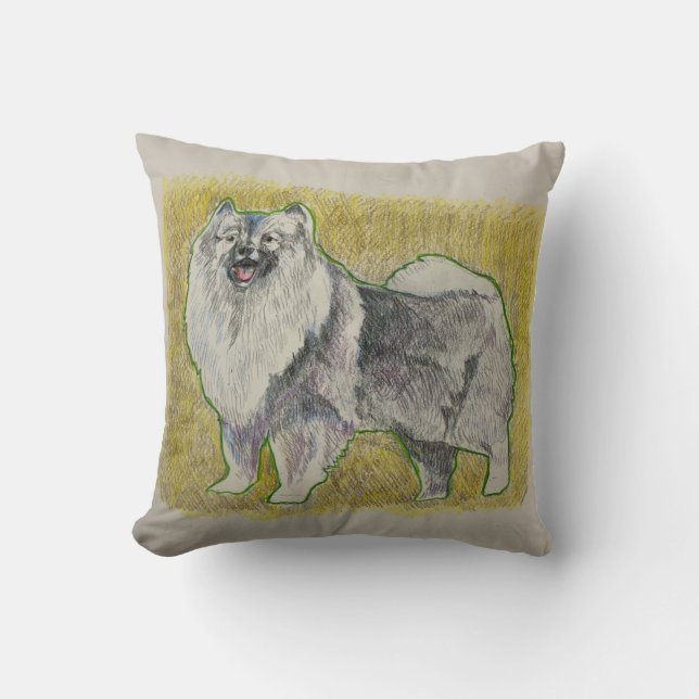 Keeshound Sitting Pretty Throw Pillow (Front)