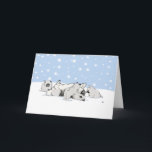 Keesies in the Snow | Keeshond Christmas Custom Holiday Card<br><div class="desc">Cute winter scene of a Keeshond with puppies playing in the snow. An original Christmas card for Keesie lovers. Inside text: "Merry Christmas." This greeting can be personalised with your own sentiment. Visit Jenn's Doodle World for even more Keeshond Christmas cards and products featuring this adorable dogs design.</div>