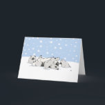 Keesies in the Snow | Keeshond Christmas Custom Holiday Card<br><div class="desc">Cute winter scene of a Keeshond with puppies playing in the snow. An original Christmas card for Keesie lovers. Inside text: "Merry Christmas." This greeting can be personalised with your own sentiment. Visit Jenn's Doodle World for even more Keeshond Christmas cards and products featuring this adorable dogs design.</div>
