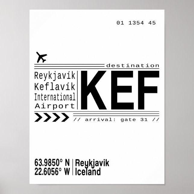 KEF Reykjavik, Iceland airport poster print (Front)