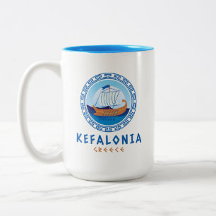 Kefalonia, Greece Greek Ship Design Two-Tone Coffee Mug