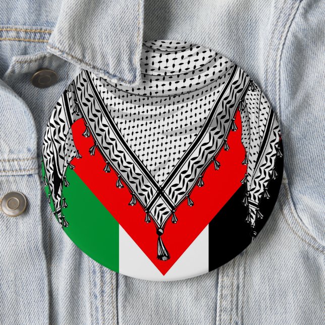 Keffiyeh Palestinian Scarf Traditional Fabric 6 Cm Round Badge (In Situ)