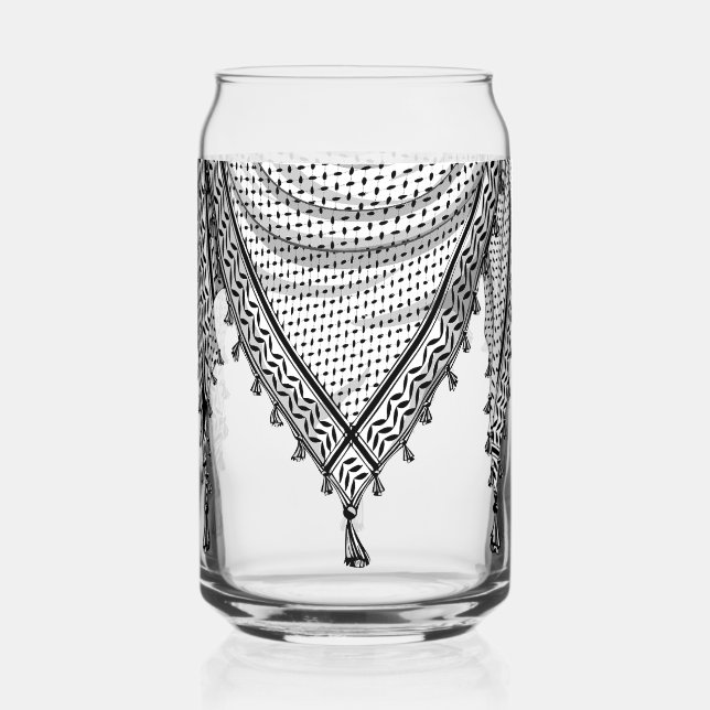 Keffiyeh Palestinian Scarf Traditional Fabric Can Glass (Front)